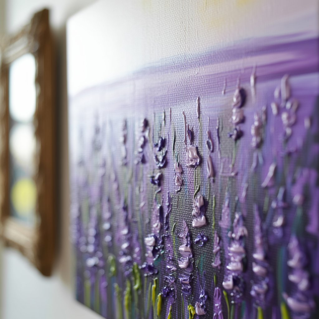 Detailed view of an original acrylic painting showing visible brushstrokes, texture, and dimensional quality that distinguishes original artwork from canvas prints