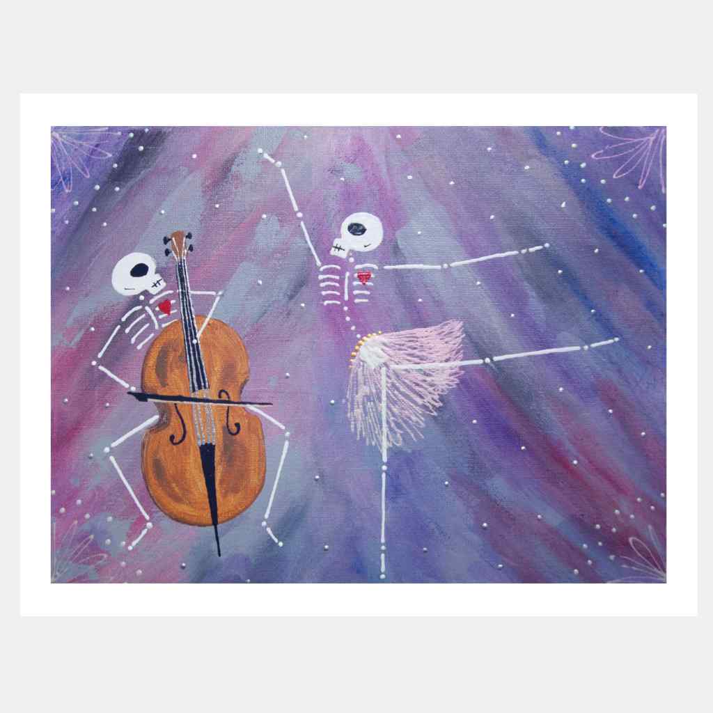 Ballet Dancer & Cello Player Skeletons | Art Print