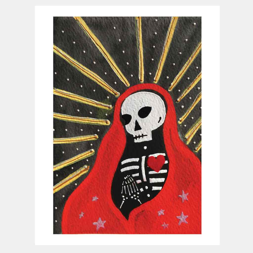 Prayerful (Red) Skeleton - Art Print